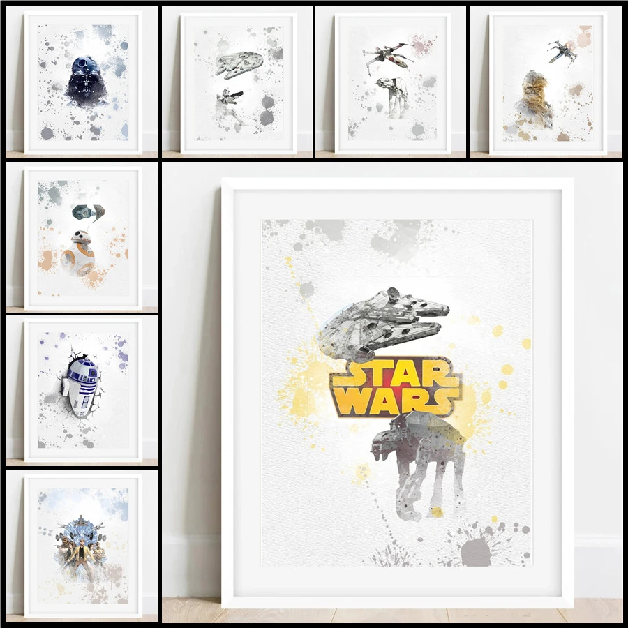 achterlijk persoon Spanning expeditie disney abstract watercolor star wars poster wall art print Home Decor  quality Nursery Kids Room Cartoon posters canvas painting| | - AliExpress