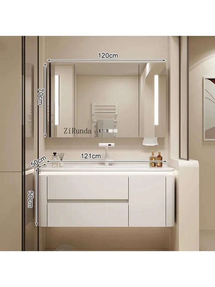 Cream Style Smart Bathroom Mirror Cabinet Wall-mounted Vanity with Sink Bathroom Cabinet Home Furniture Arredo