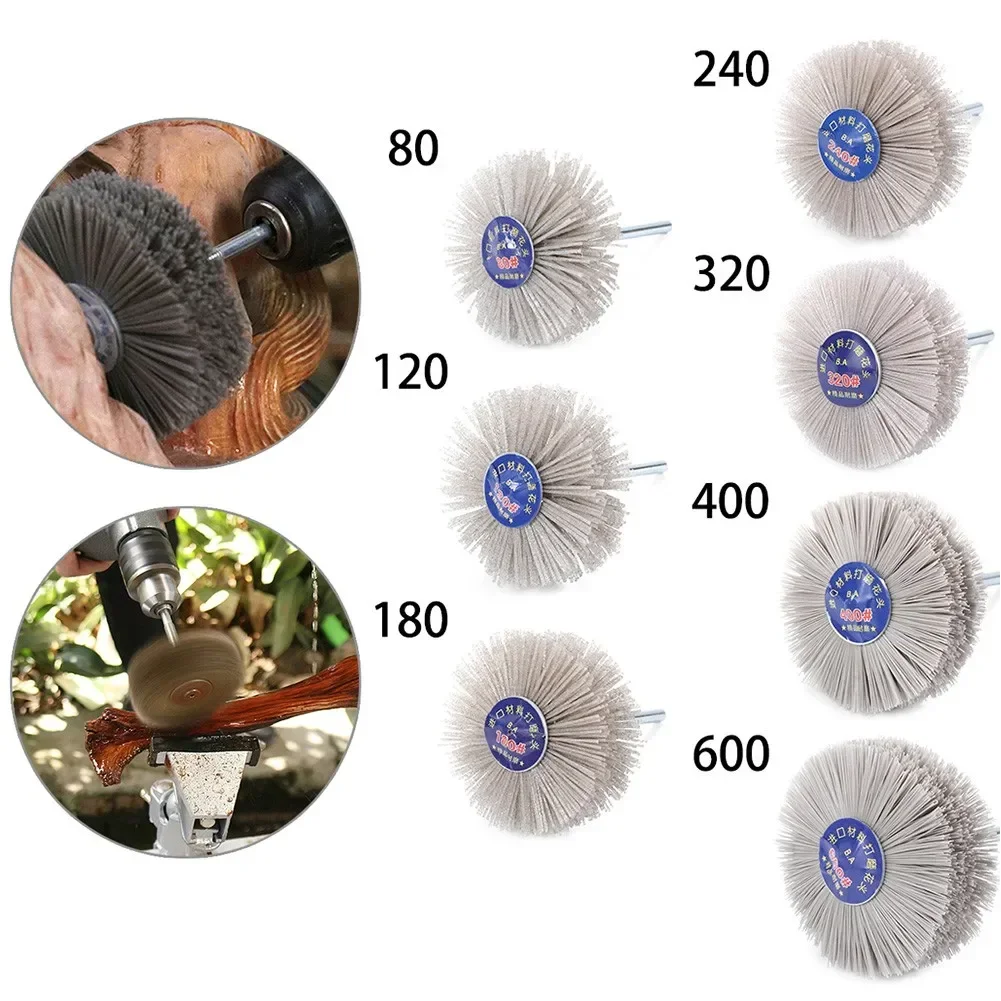 Abrasive Nylon Wheel Brush 1pc 80#-600# Abrasive Nylon Wheel Brush Woodwork Furniture Polishing Brush 6mm Shank 80MM Diameter Head Grinder Abrasive Tool
