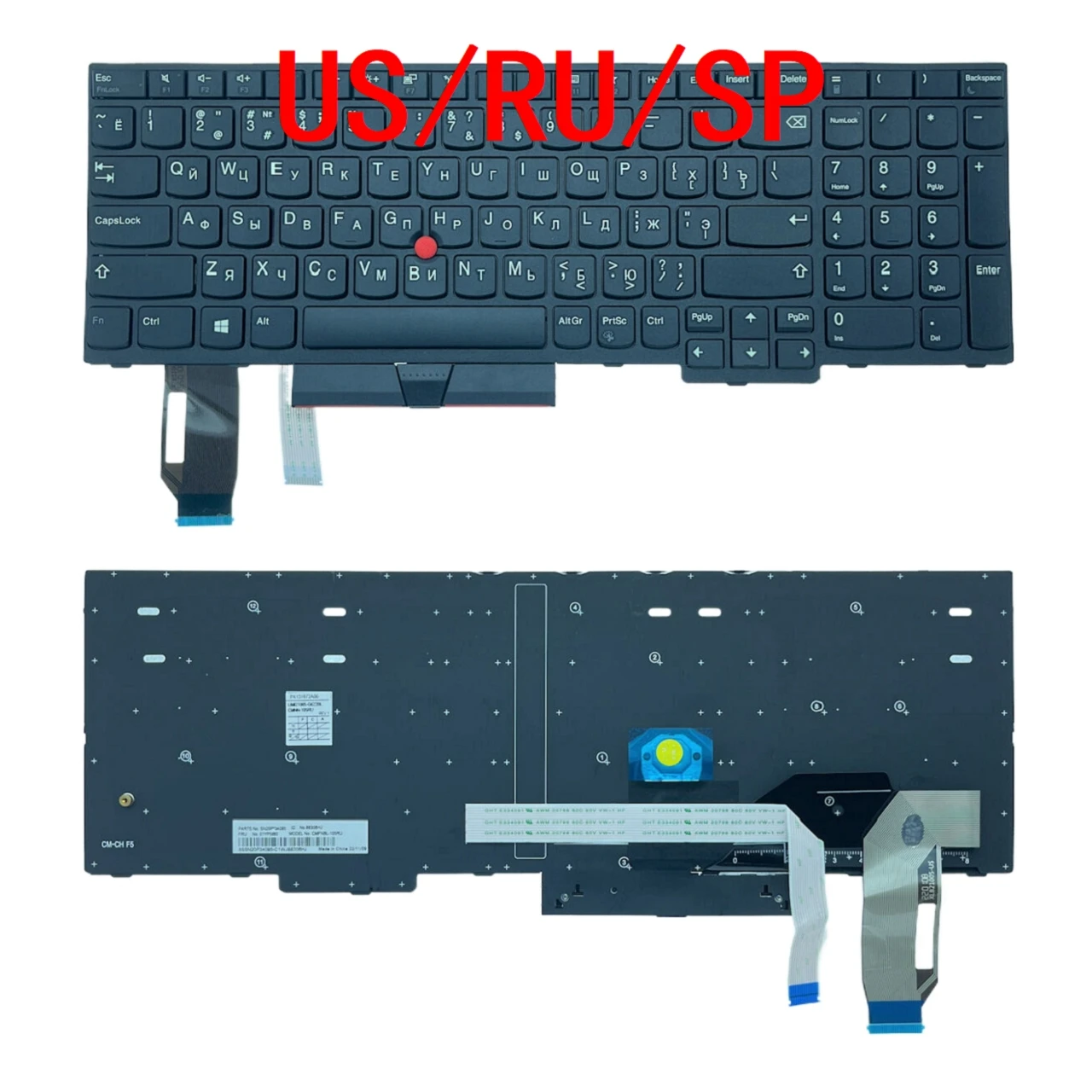 Teclado Retroiluminado para Laptop Russo dos Eua para Lenovo Thinkpad E580 E585 E590 E595 T590 L580 L590 P52 P72 P53 P73 Novo