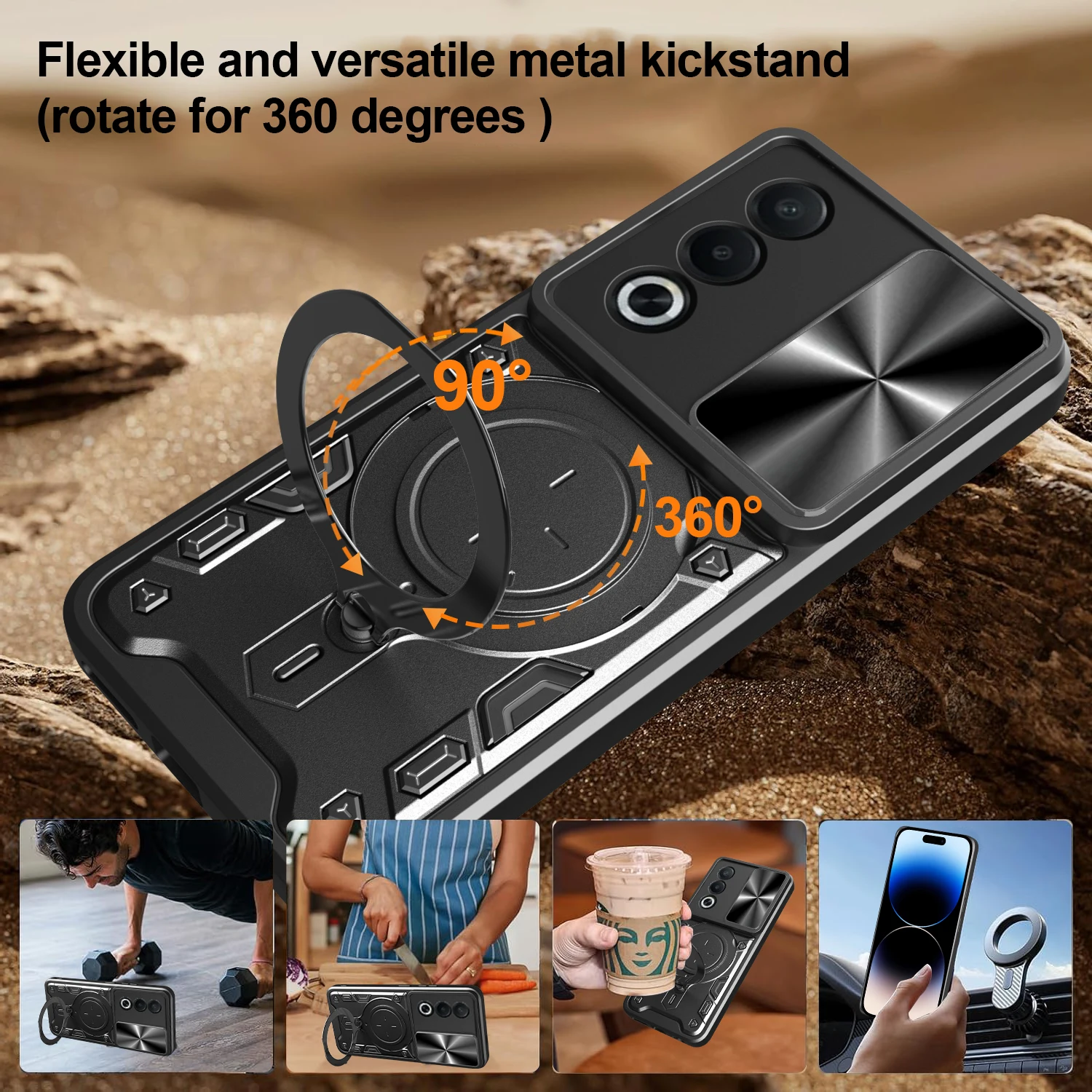Rotating Magnetic Suction Phone Case with Window Bracket