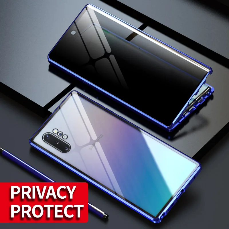 Dropshipping Magnet Tempered Glass Privacy Metal Case For Samsung S24 S23 S22 S21 Ultra S24 Plus Note 20 +Magnetic Full Cover