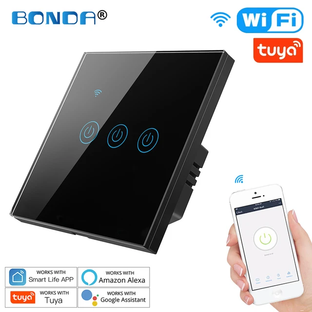 Tuya WiFi Smart Light Switch Eu Luxuray Glass Panel Touch Sensor Smart Life Wall Switch 220V Voice Work with Alexa Google Home 656 Black 03