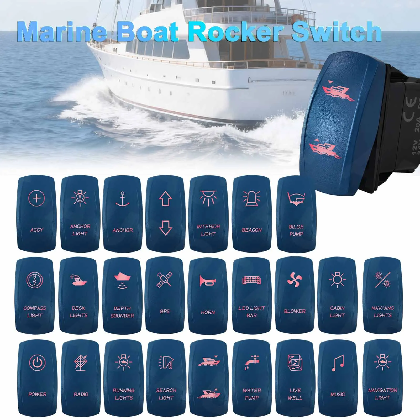 12V 24V Marine Boat Rocker Switch Lasher Etching SPST DPDT ON-OFF ON ...