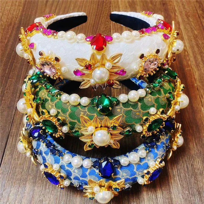 2023 Luxury Catwalk Personality Color Rhinestone Headband New Gorgeous Baroque Fashion Crystal Beads Headband For Women