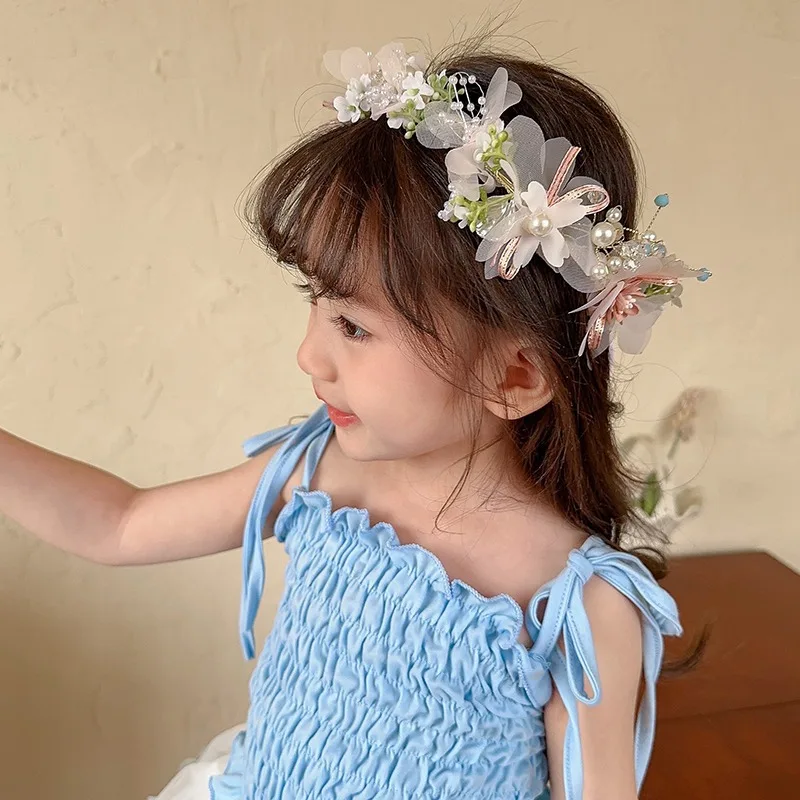 Children's Crown Headgear Princess Wreath Super Fairy Headband Flower Girl Wedding Flower Hair Accessories Hairpin
