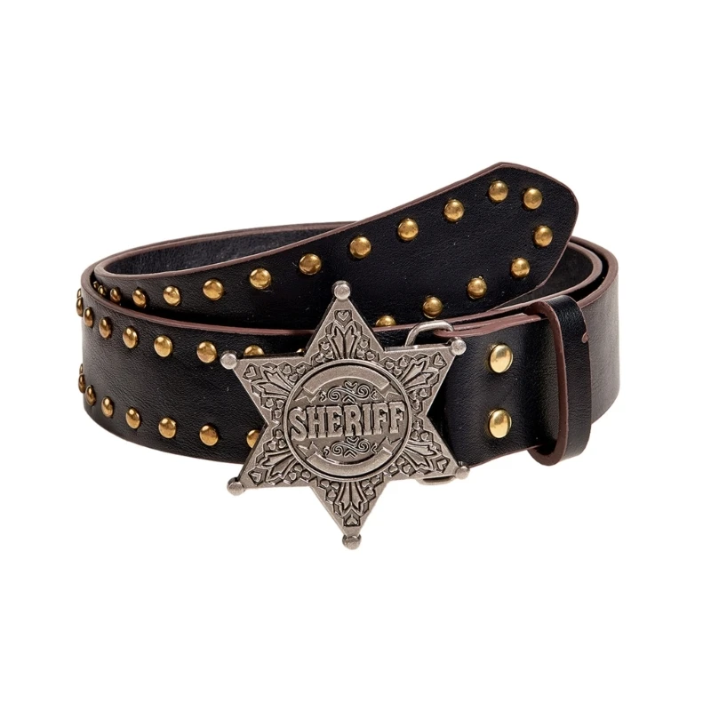 

Fashionable Jeans Belt with Buckle All-Matched Design Western Cowgirl Waist Belt Star Rivet Punk Wide Belt Decorations