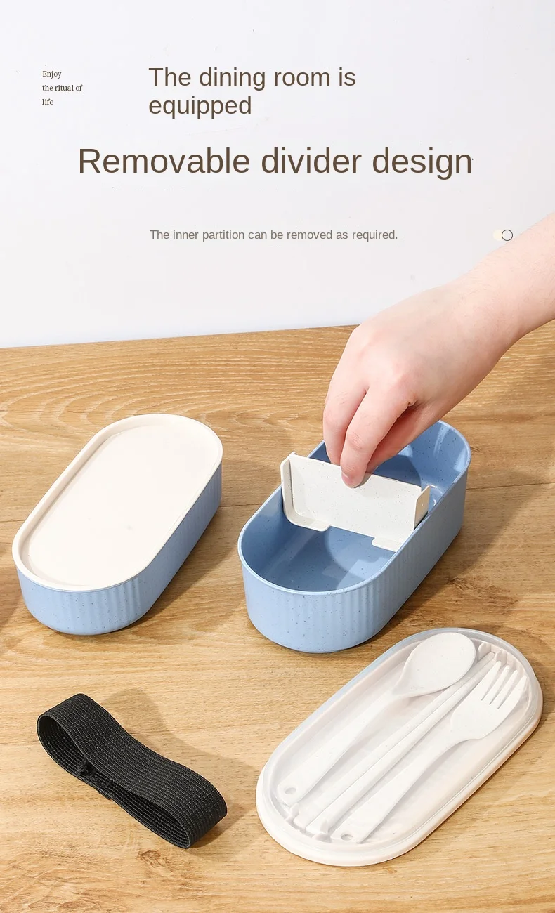 Description Picture 6 of itemDouble Layer Portable Lunch Box with Fork and Spoon Microwave Bento Boxes Dinnerware Set Food Storage Container