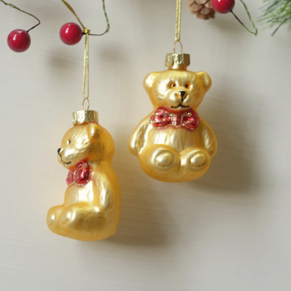 1Pair Christmas Tree Ornaments Glass Bear New year Decorations for Home Cute Decorative Christmas Tree Novelties 2023 Toys