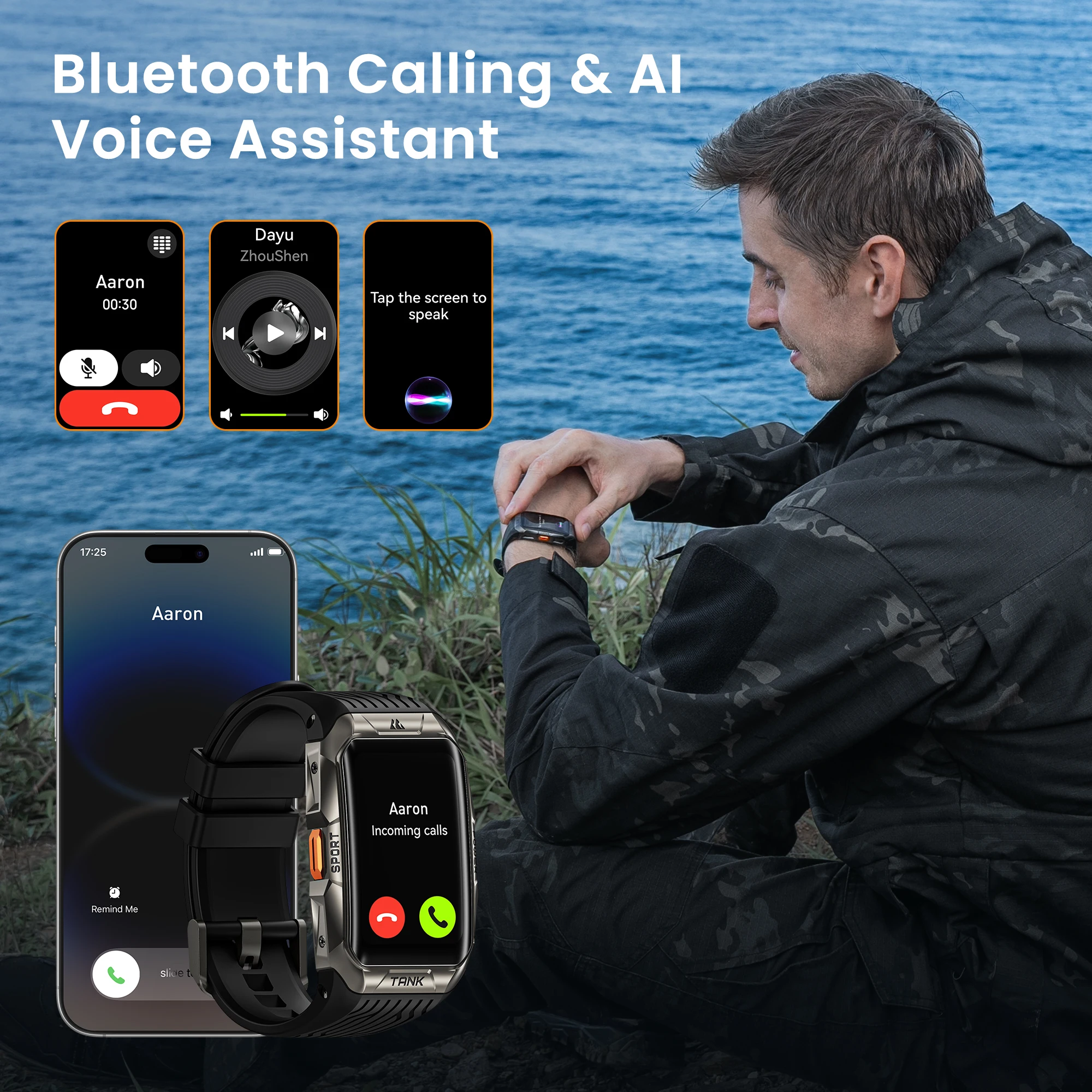 2025 KOSPET TANK X2 Rugged Smart Watch For Men 3D Curved Screen AMOLED AOD 5ATM IP69K Waterproof Bluetooth Call AI Assistant 5