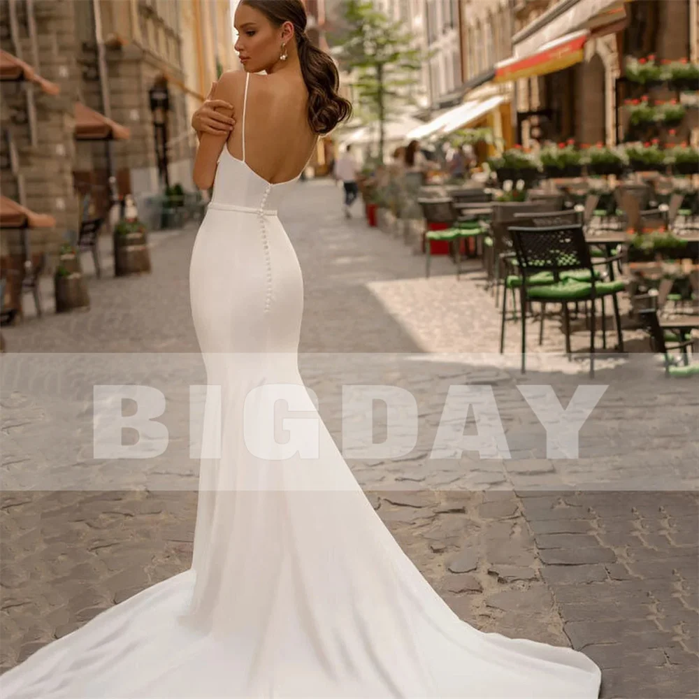 Elegant Mermaid Wedding Dresses Spaghetti Straps Boat-Neck Backless Pleat Bridal Gown Sweep Train Vestidos De Noiva Customized 11 Sc823c662efc7467f9a5a68d67c523d802
