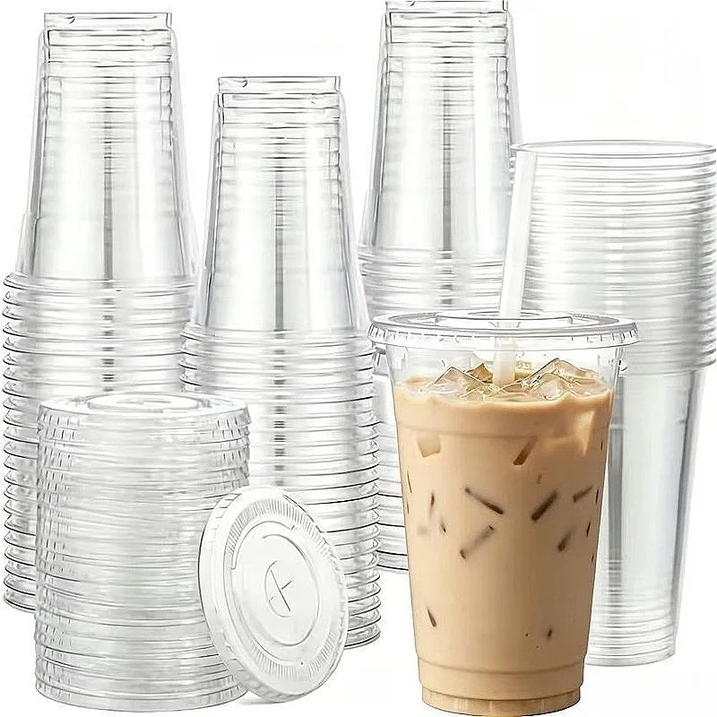Disposable Plastic Cups with Lids - 50 Pack, Versatile