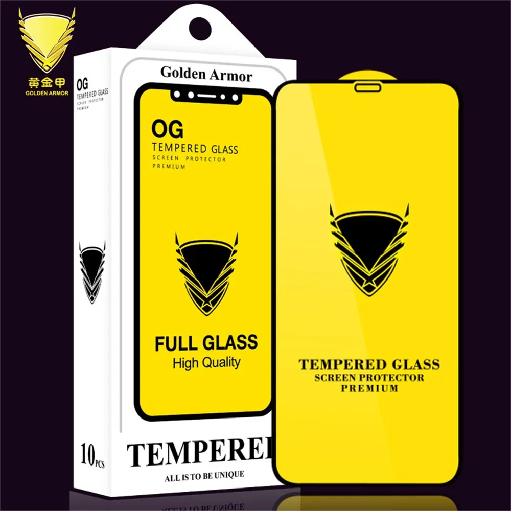 

10-20Pcs Golden Armor OG Tempered Glass 9H Premium Screen Protector Film For iPhone 14 15 Pro Max 13 12 11 XS XR X 8 7 6 Plus SE