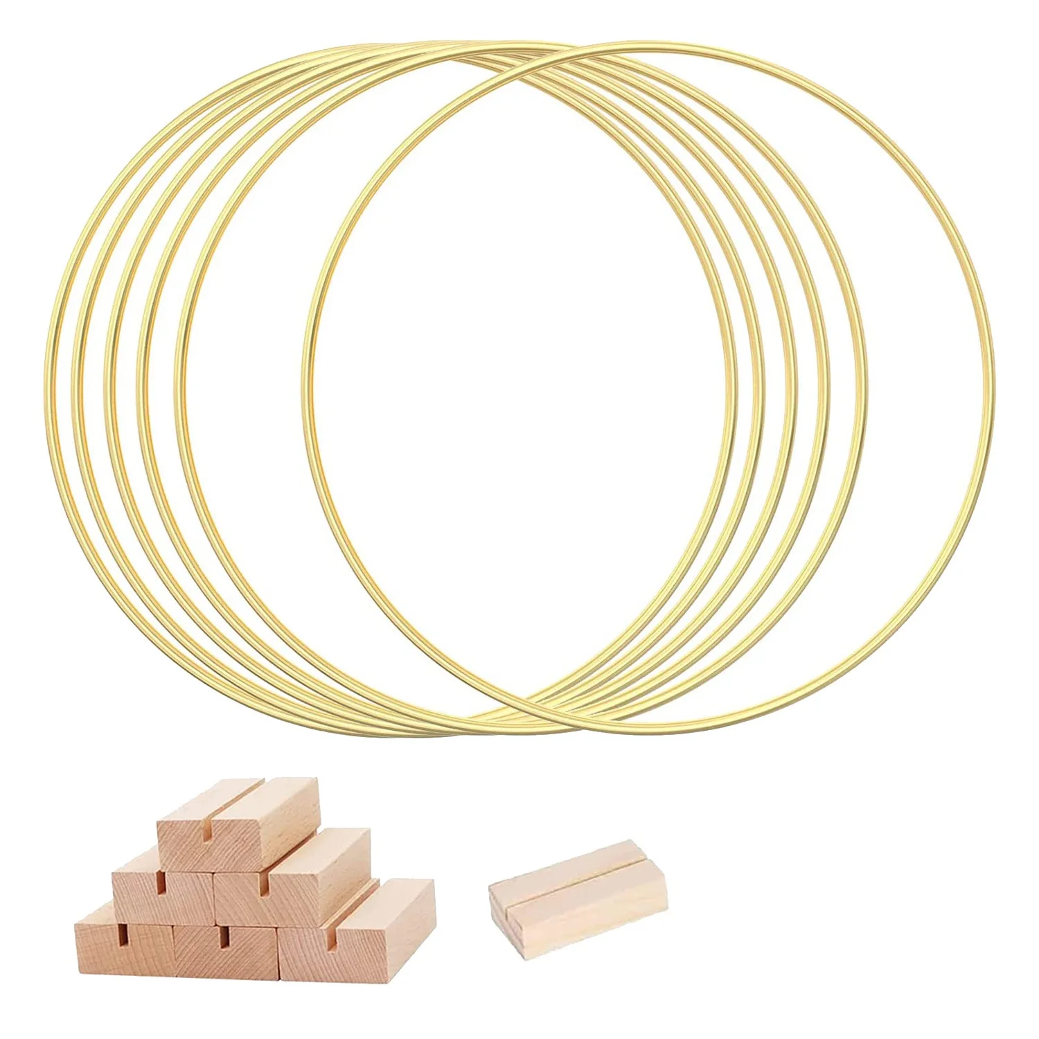 4 Pièces 30cm Centre De Table En Métal Avec Cerceaux Floraux Avec 4 Supports En Bois, Cercle Decoration Mariage Metal Couronnes, Doré Couronne Florale,Pour Decoration Mariage,Centre De Table,Déco Noel