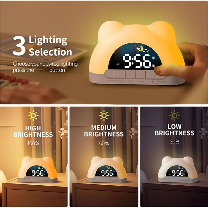Sunrise Simulation LED Desk Lamp Wake-up Light Alarm Clock Bear Shaped Night Light Mood Lighting for Bedroom Desktop Decor