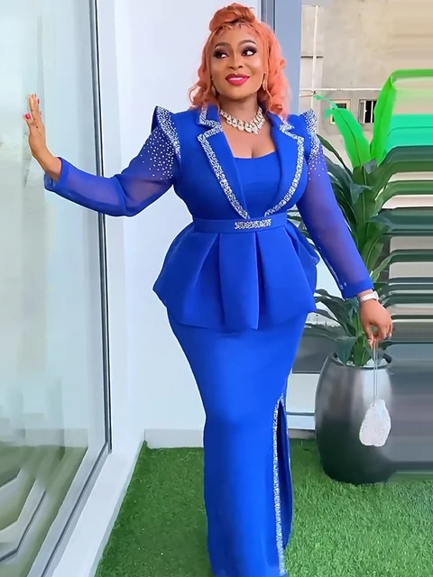 Party Prom Evening Dresses For Women Elegant Long Sleeve Maxi Robe African Turkey Dashiki Crystal Outfits Office Ladies Dress Excellent product recommendation