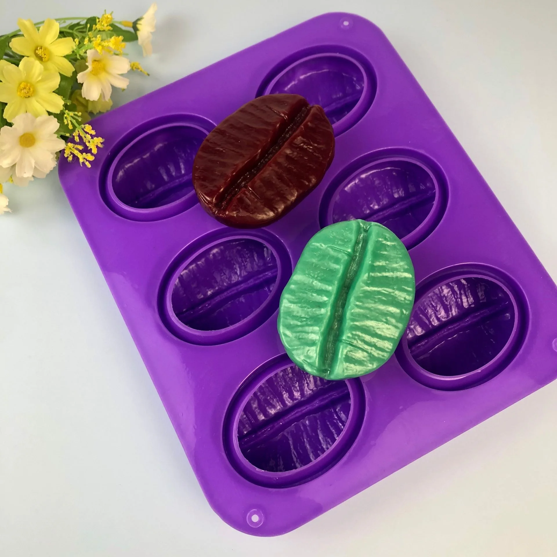 6 Cavity Large Coffee Bean Silicone Mold DIY Handmade Soap Mold Fondant