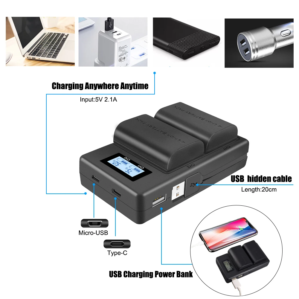LP-E6 Battery + LCD Dual Charger For Canon EOS 5DS R 5D Mark II III 5D 6D 7D 70D 80D 60D Cameras camera battery camera battery charger rechargeable battery charger