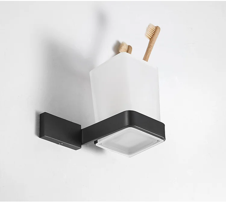 Bathroom Modern Wall-Mounted Toothbrush Holder Glass Cup Tumbler Frame Bathroom Storage Organizer Tooth Brush Cup Tools Washroom
