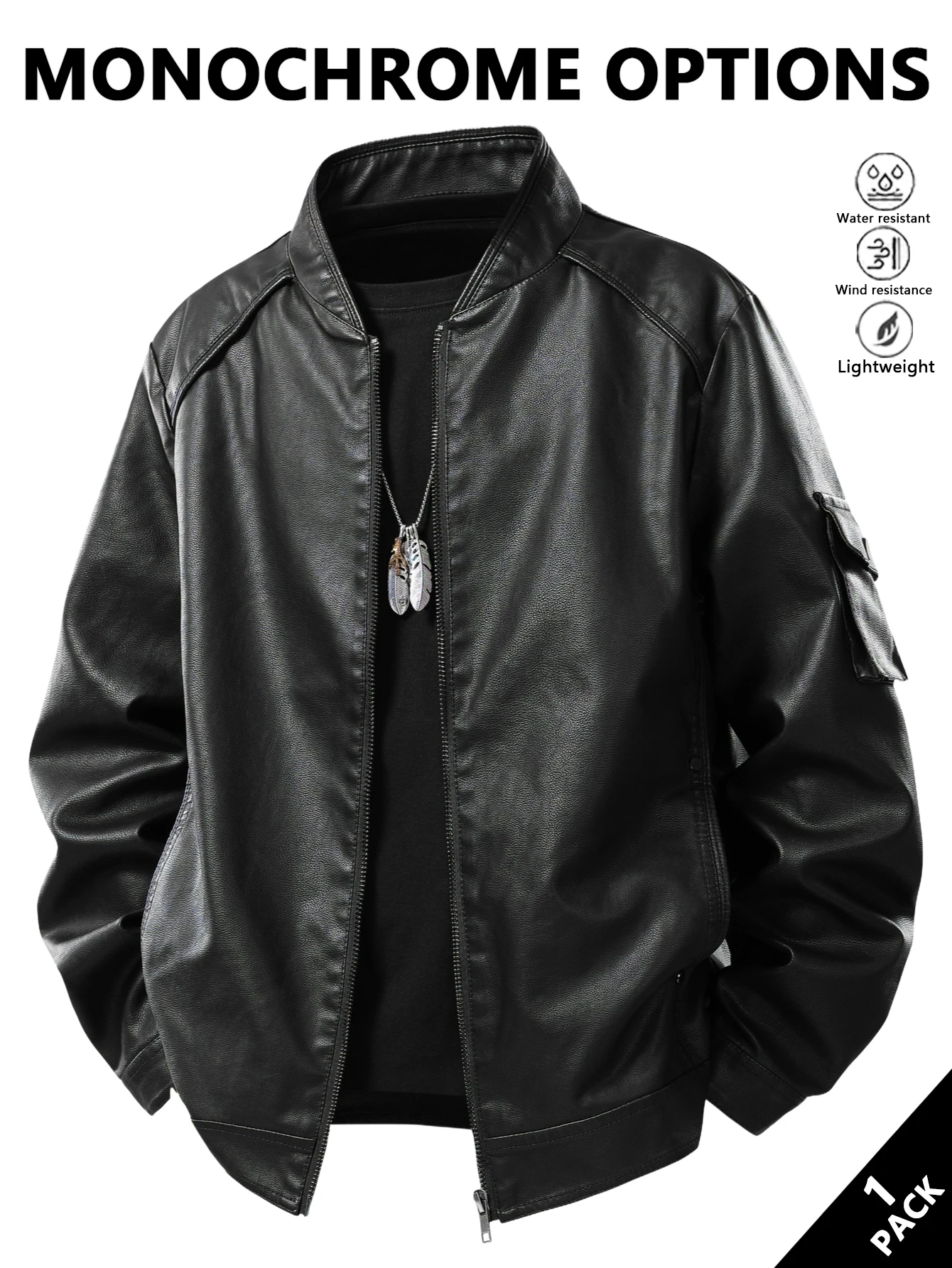 Men's Stand-Up Collar Leather Jacket, Vintage Style, Windproof and Neck-Protecting, Suitable for Outdoor Light Activities, Layering in Autumn and Winter, Casual Outings, Wearing at Home, Warm-Up for Sports, Short Trips