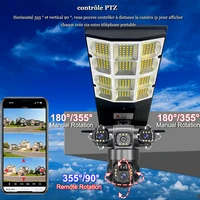 Caméra solaire 4G avec lampadaire LED 2-en-1, 3 objectifs, panneau 15W, batterie 16000mAh, surveillance IP sans fil PTZ, contrôle à distance par application 4