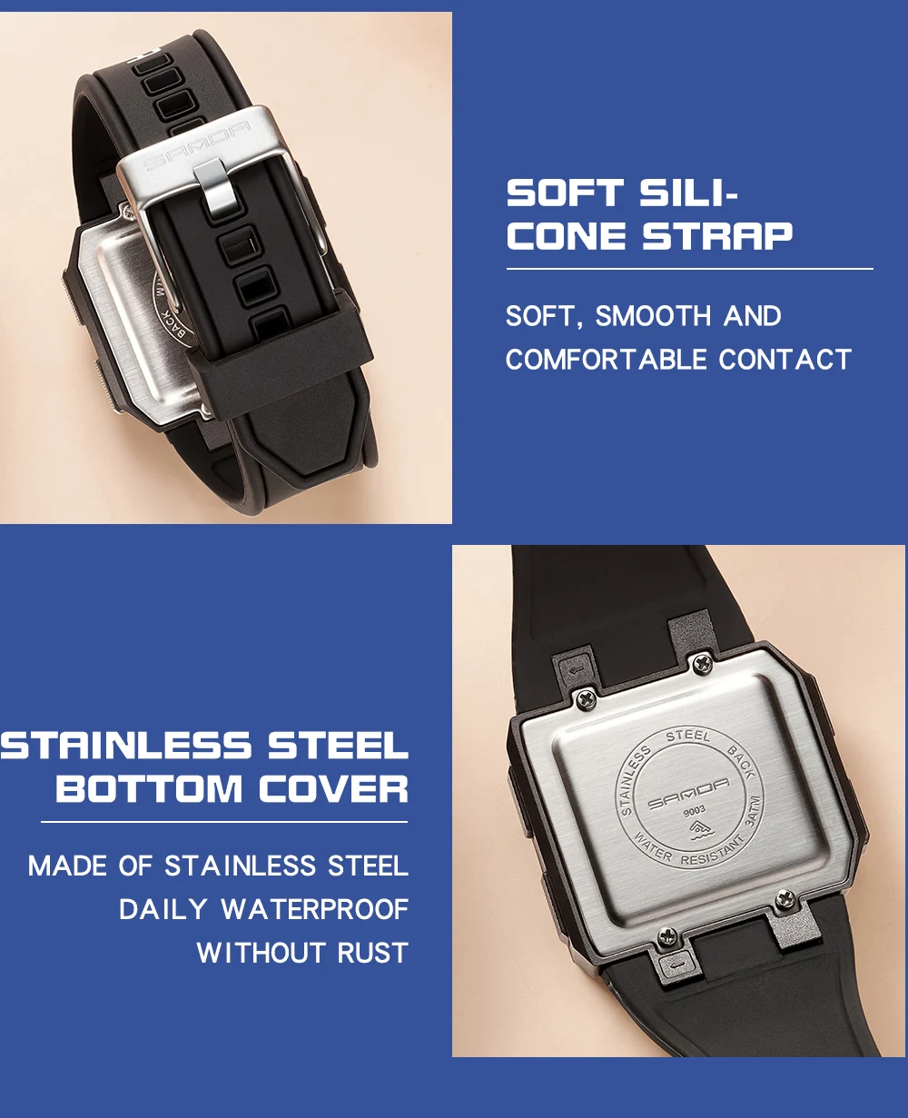 SANDA Fashion Military Men's Watches 50M Waterproof Sports Watch for Male LED Electronic Wristwatches Relogio Masculino 9003
