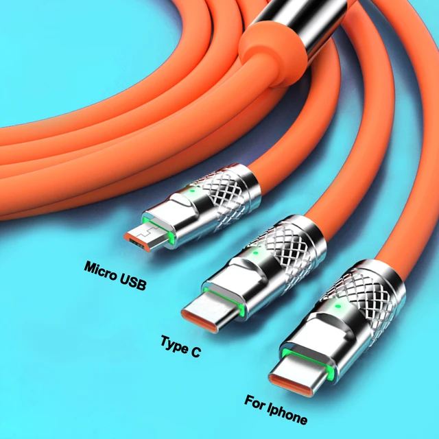 3 في 1 120 واط 6A شحن سريع نوع C كابل مايكرو USB آيفون شحن كابل لسامسونج هواوي شاومي شاحن الهاتف USB كابل