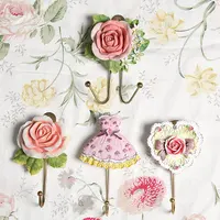 Resin Rose Flower/Heart /Dress Shaped Wall Mounted Hooks Vintage Hat Coat Robe Key Hooks Door Bathroom Towel Clothes Rack Hanger 1