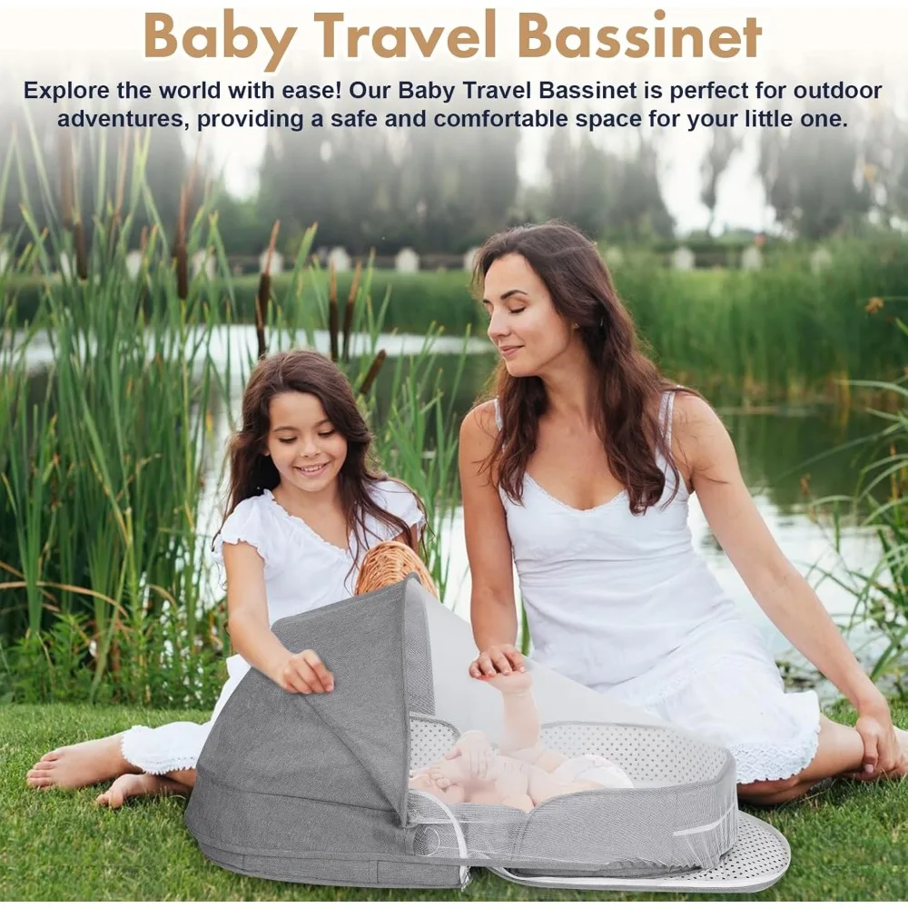 Baby Travel Bassinet Portable Bassinets - Foldable Baby Co-Sleeping Bed Lightweight Travel Pod Infant Travel Bed 6