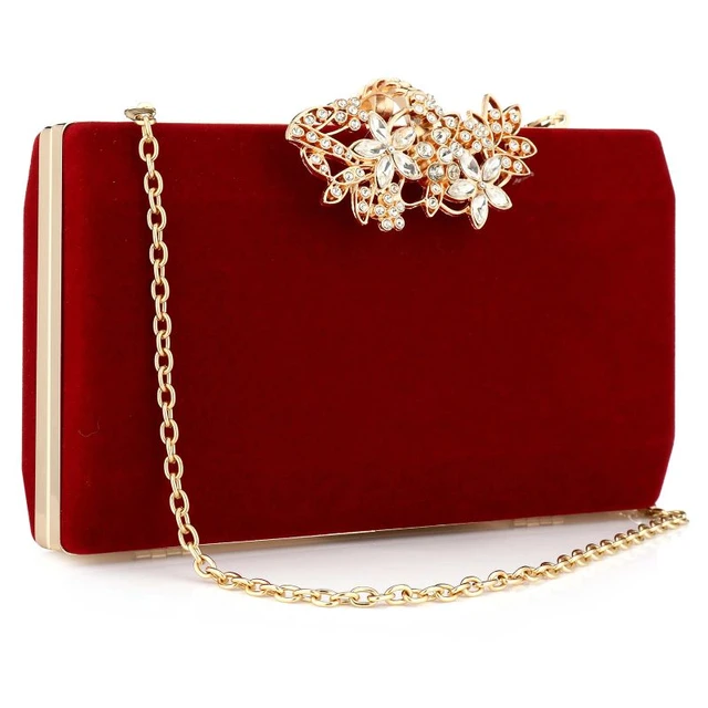 Burgundy Rhinestone Wedding Clutch Purse