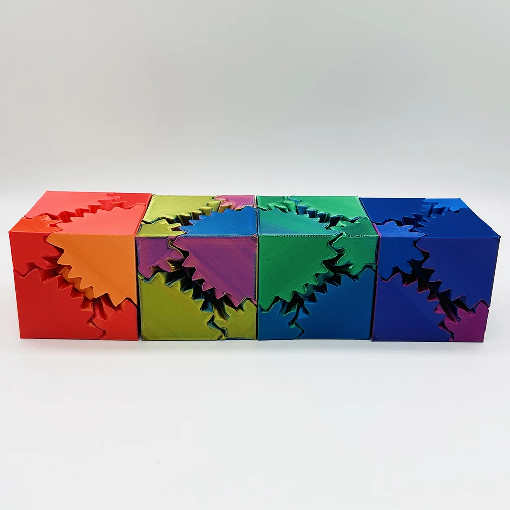 3D Printed Gear Cube Fidget Toy-1.92" Stress Relief Puzzle Spinner for Adults, Smooth Rotating Desk Gadget with Durable PLA