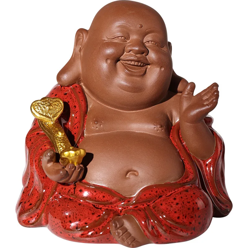 Chinese Zen Style Purple Clay Maitreya Buddha Decorations, Living Room, Porch, Car Mounted, Tea Set Crafts