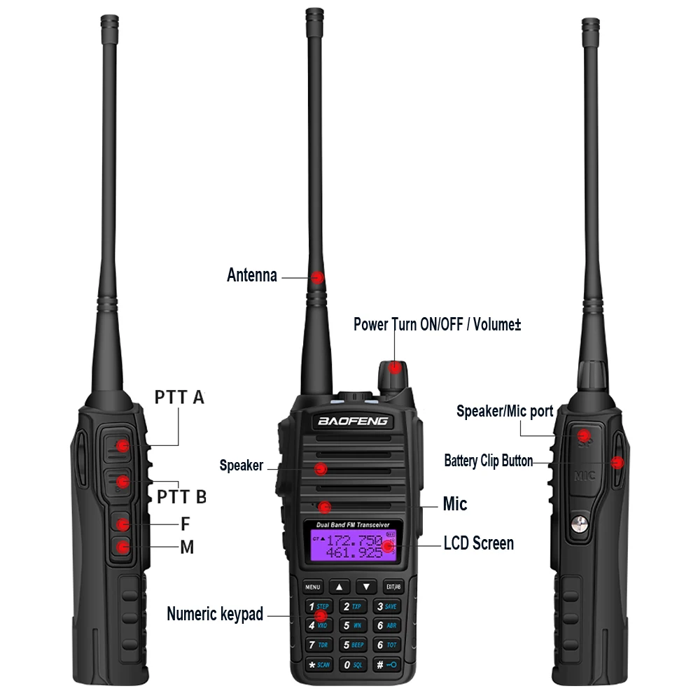 High Power 8W Baofeng UV-82 Walkie Talkie UV82 Dual Band VHF UHF FM Transceiver 10KM Long Range Hunting Two Way Ham CB Radio 4