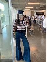 Retro American Striped Knitted Cardigan Long Sve Women's Top Dog Embroidery Design Autumn Winter New Sle Color Blo