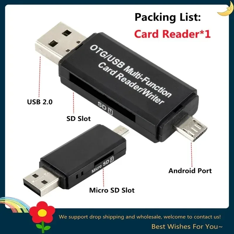 GRWIBEOU 2 in 1Card Reader OTG Micro SD USB 2.0 Card Reader 2.0 for USB Micro SD Adapter Flash Drive Smart Memory Card