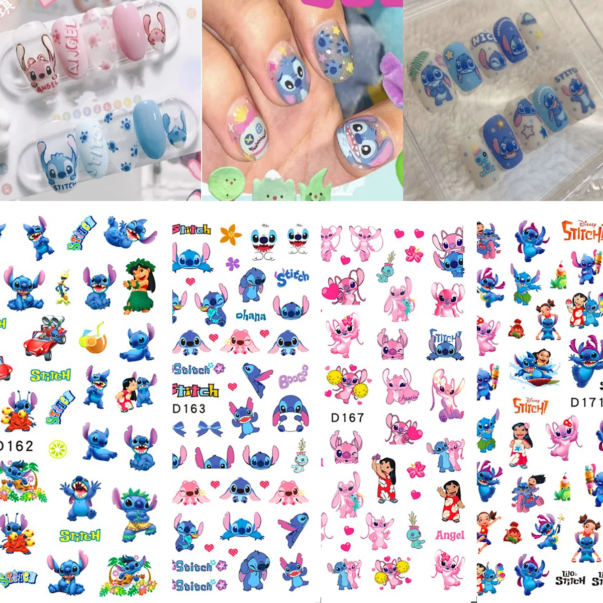 1PCS New Cute Stitch Nail Art Decals 3D Nail Stickers Disney Nail Art  Decoration Cartoon Mickey Donald Duck Stickers For Nails