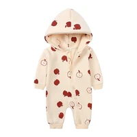 2024 Infant Baby Boys Girls Print Romper Newborn Cotton Fleece Hooded Jumpsuit Toddler Warm Cute Bodysuit Costume For 0-24M 3