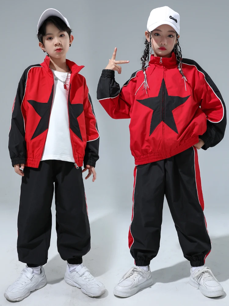 Kids Hip Hop Dance Clothes Loose Coat Pants Boys Sport Suit Long Sleeves Girls Practice Wear Jazz Performance Clothing BL11693