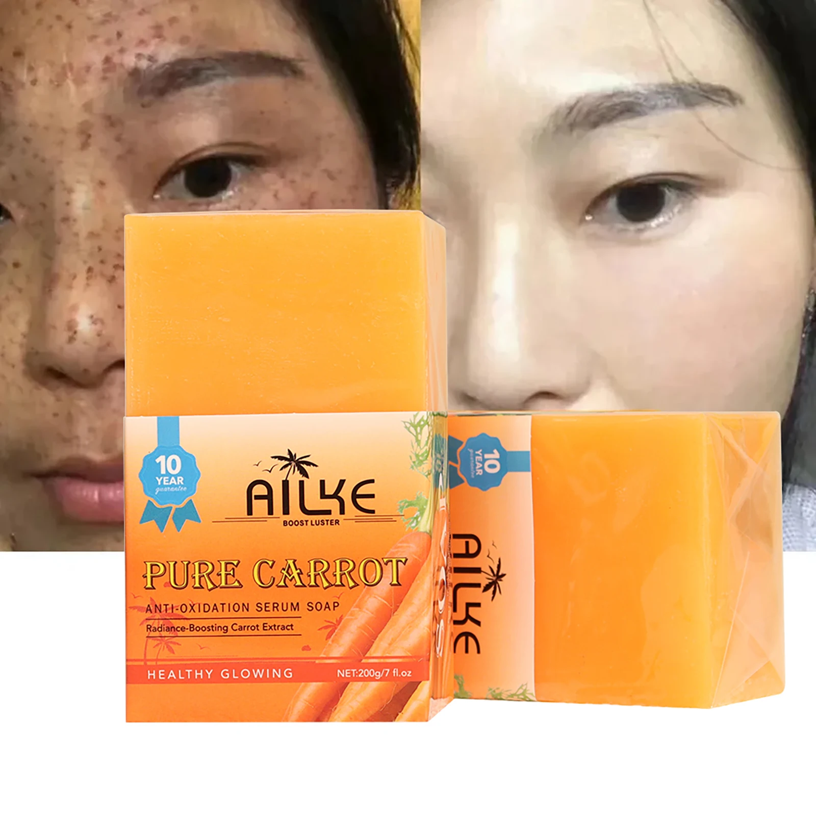 AILKE Natural Carrot Brightening Serum Soap, Lightening, Reduce Melanin, With Rich Foam, For Face, Body, Hands, Vegan Soap Bar