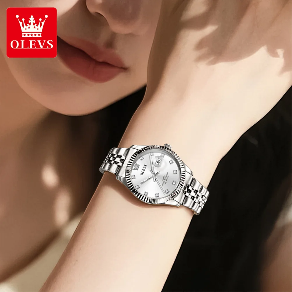 OLEVS 3705 Women's Watch Original Diamond Scale Date Quartz Watch For Women High Hardness Mirror Waterproof Ladies Wristwatch