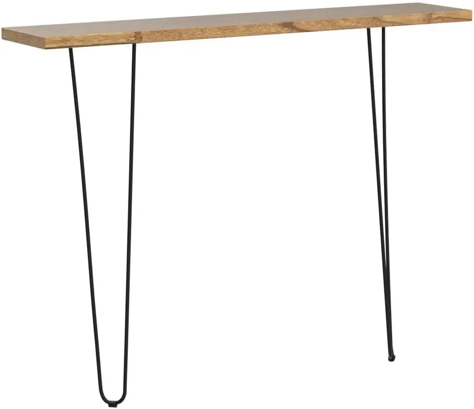 Console Sofa Table Wall-Mounted Side Table Industrial Wood Table for Entryway Living Room with Two Iron Feet, Rustic Brown