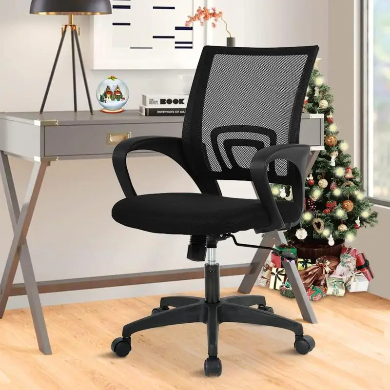 Ergonomic Home Office Chair Mesh Mid Back Computer Chair Adjustable Swivel Desk Chair with Lumbar Support and Arms