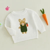 Adorable Baby Boys Girls Hooded Sweater with Cute Bunny Embroidery Cozy Knitwear for Infants and Toddlers Perfect for Easter - Image 3