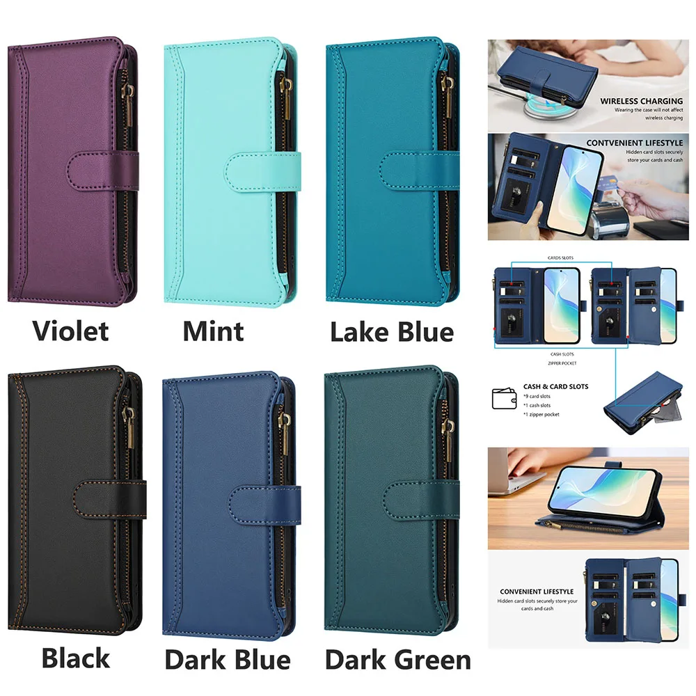 Zipper Multi-Card Wallet Flip Case with Lanyard
