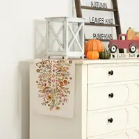 Fall Thanksgiving Linen Table Runner Dresser Scarf Autumn Wildflower Leaves Floral Table Runner Kitchen Party Dining Table Decor 6