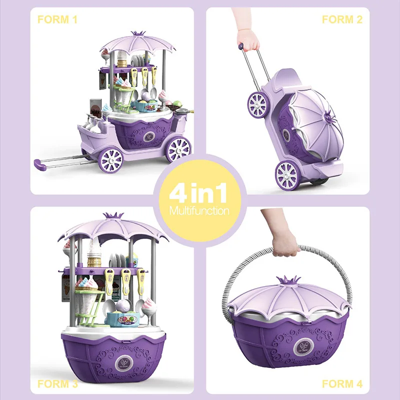 4in1 Cute Ice Cream Play House Trolley Candy Cart Simulation Makeup Medical Station Shopping Princess Car Toy For Children Gift 2
