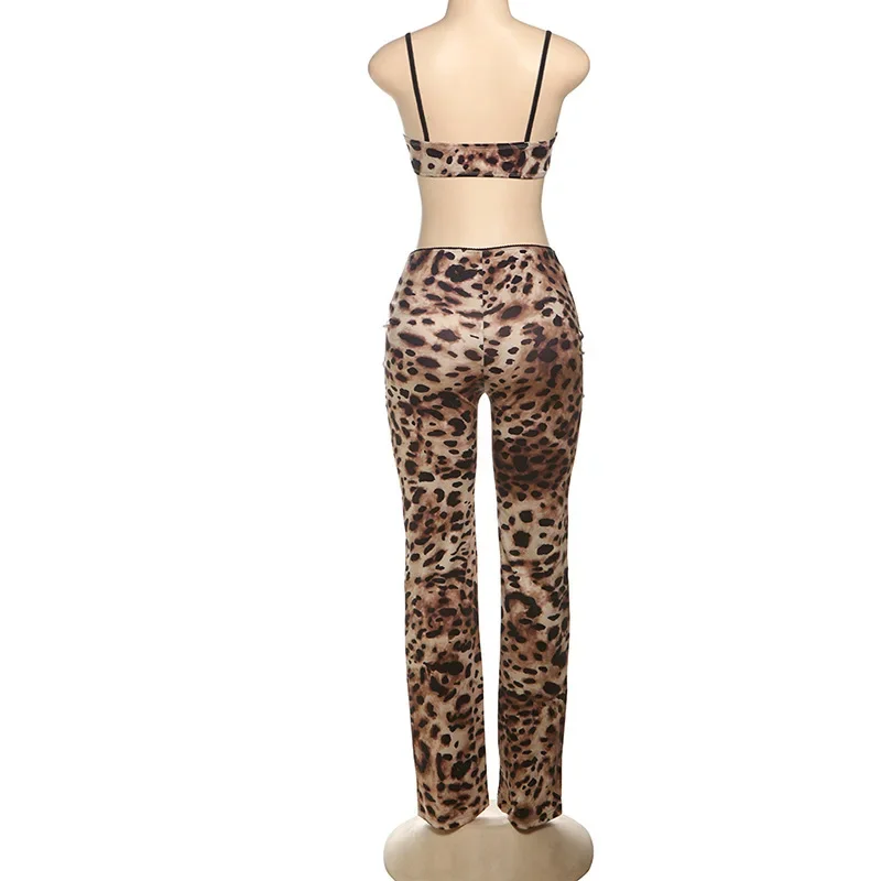 Leopard Print Women Sexy 2 Piece Set Tracksuits Sporty Camisole Vest + High Waist Skinny Leggings Pants Fitness Outfits Suits 3