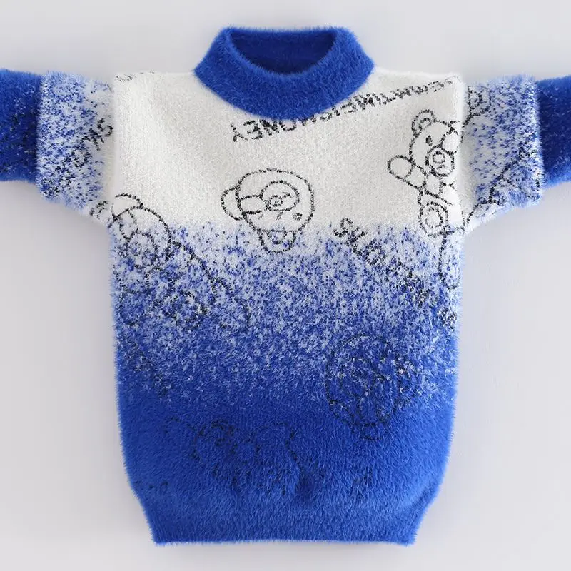 

Boys' Sweater 2022 Winter New Medium and Large Children's Thickened Mink-like Wool Bottoming Shirt Color Matching Sweater