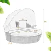 Patio Round Daybed with Retractable Canopy,Outdoor Wicker Rattan Furniture Sets,Sectional Cushioned Sofa Set w/Height 3
