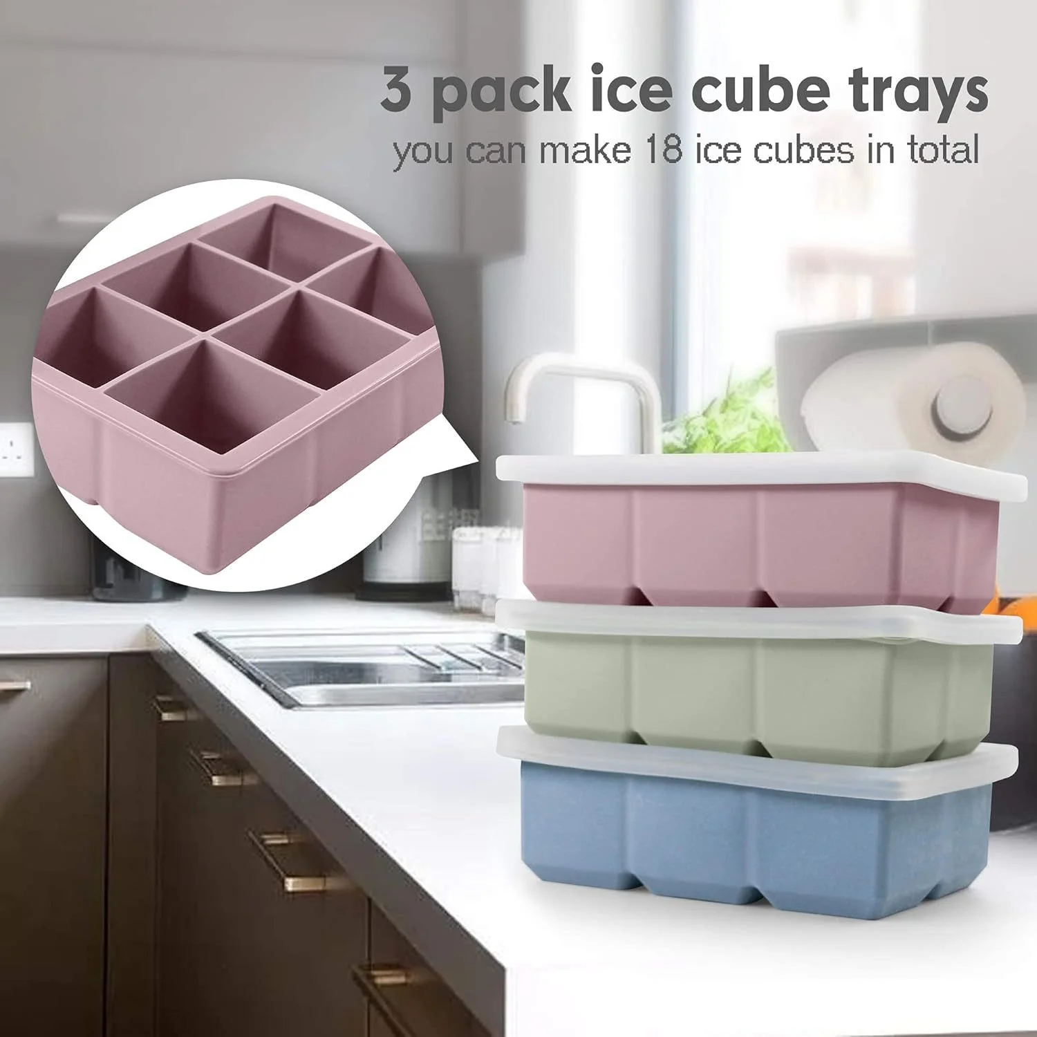 1pc Ice Cube Tray with Lid Multiple Models Flexible Food Grade Silicone Ice Cube Mold Ice Trays for Freezer